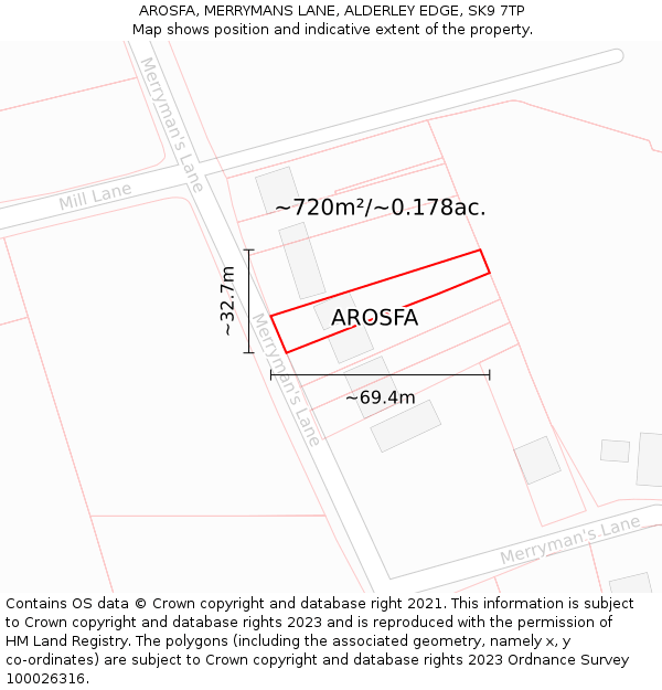 AROSFA, MERRYMANS LANE, ALDERLEY EDGE, SK9 7TP: Plot and title map