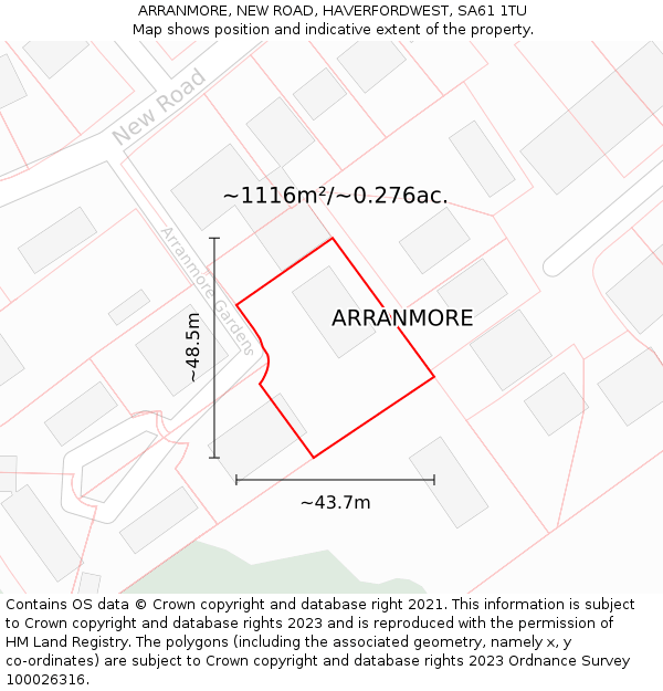 ARRANMORE, NEW ROAD, HAVERFORDWEST, SA61 1TU: Plot and title map