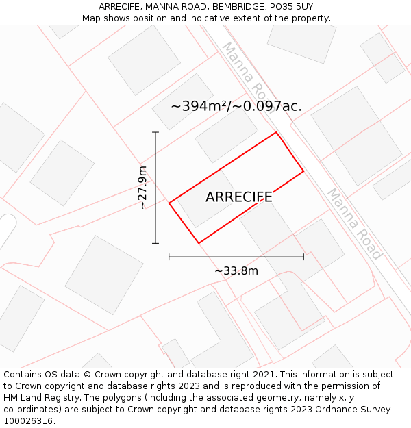 ARRECIFE, MANNA ROAD, BEMBRIDGE, PO35 5UY: Plot and title map