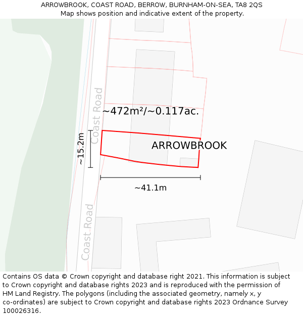 ARROWBROOK, COAST ROAD, BERROW, BURNHAM-ON-SEA, TA8 2QS: Plot and title map