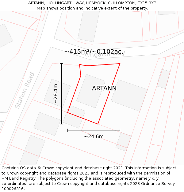 ARTANN, HOLLINGARTH WAY, HEMYOCK, CULLOMPTON, EX15 3XB: Plot and title map