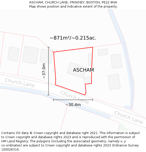 ASCHAM, CHURCH LANE, FRISKNEY, BOSTON, PE22 8NA: Plot and title map