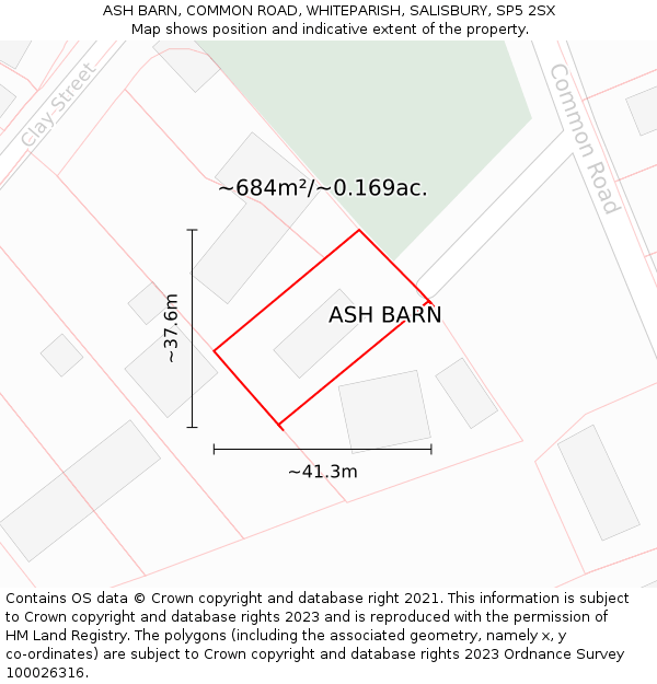ASH BARN, COMMON ROAD, WHITEPARISH, SALISBURY, SP5 2SX: Plot and title map