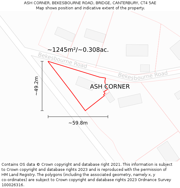 ASH CORNER, BEKESBOURNE ROAD, BRIDGE, CANTERBURY, CT4 5AE: Plot and title map