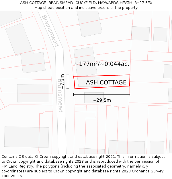 ASH COTTAGE, BRAINSMEAD, CUCKFIELD, HAYWARDS HEATH, RH17 5EX: Plot and title map