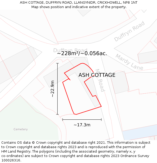 ASH COTTAGE, DUFFRYN ROAD, LLANGYNIDR, CRICKHOWELL, NP8 1NT: Plot and title map