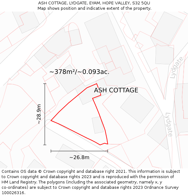 ASH COTTAGE, LYDGATE, EYAM, HOPE VALLEY, S32 5QU: Plot and title map