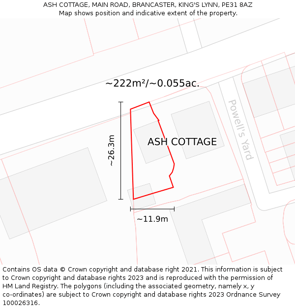 ASH COTTAGE, MAIN ROAD, BRANCASTER, KING'S LYNN, PE31 8AZ: Plot and title map
