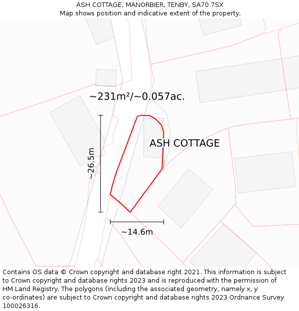 ASH COTTAGE, MANORBIER, TENBY, SA70 7SX: Plot and title map