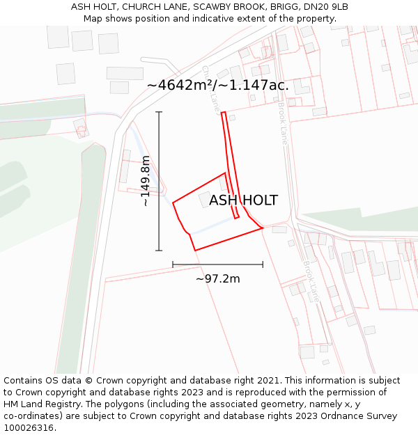 ASH HOLT, CHURCH LANE, SCAWBY BROOK, BRIGG, DN20 9LB: Plot and title map