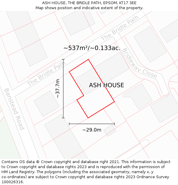 ASH HOUSE, THE BRIDLE PATH, EPSOM, KT17 3EE: Plot and title map