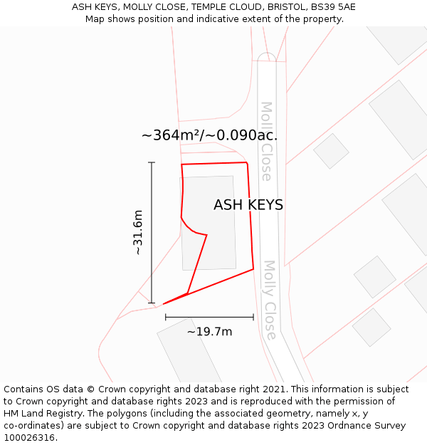 ASH KEYS, MOLLY CLOSE, TEMPLE CLOUD, BRISTOL, BS39 5AE: Plot and title map