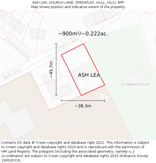 ASH LEA, CHURCH LANE, SPROATLEY, HULL, HU11 4PR: Plot and title map
