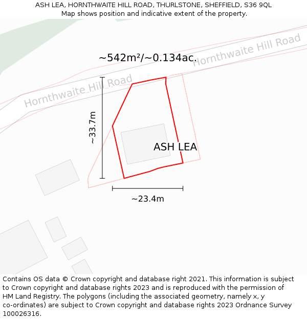 ASH LEA, HORNTHWAITE HILL ROAD, THURLSTONE, SHEFFIELD, S36 9QL: Plot and title map