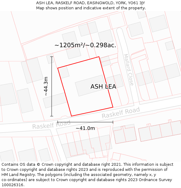 ASH LEA, RASKELF ROAD, EASINGWOLD, YORK, YO61 3JY: Plot and title map