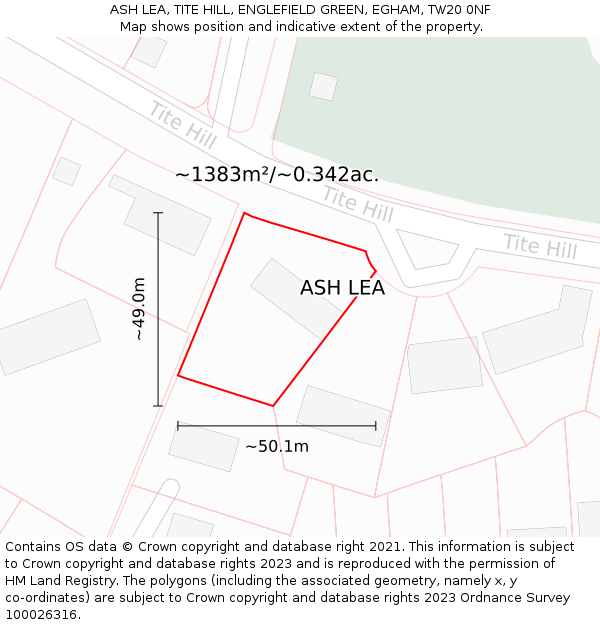 ASH LEA, TITE HILL, ENGLEFIELD GREEN, EGHAM, TW20 0NF: Plot and title map