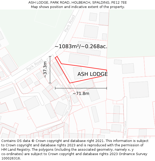 ASH LODGE, PARK ROAD, HOLBEACH, SPALDING, PE12 7EE: Plot and title map