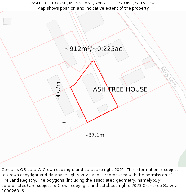 ASH TREE HOUSE, MOSS LANE, YARNFIELD, STONE, ST15 0PW: Plot and title map