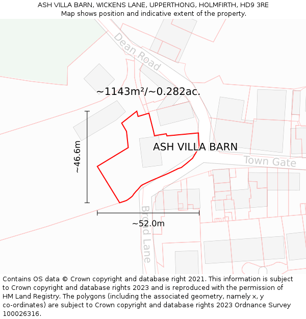 ASH VILLA BARN, WICKENS LANE, UPPERTHONG, HOLMFIRTH, HD9 3RE: Plot and title map