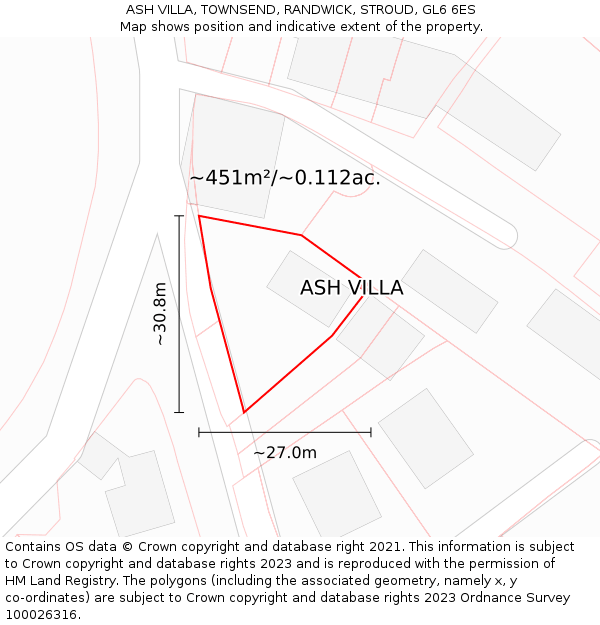 ASH VILLA, TOWNSEND, RANDWICK, STROUD, GL6 6ES: Plot and title map