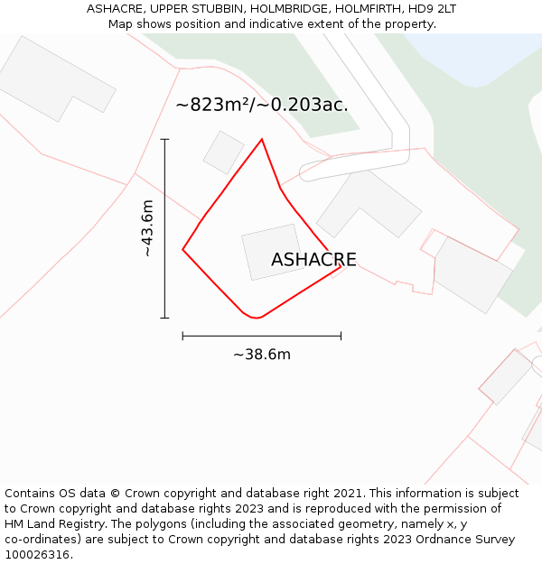 ASHACRE, UPPER STUBBIN, HOLMBRIDGE, HOLMFIRTH, HD9 2LT: Plot and title map