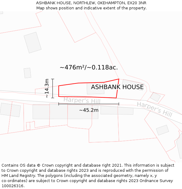 ASHBANK HOUSE, NORTHLEW, OKEHAMPTON, EX20 3NR: Plot and title map