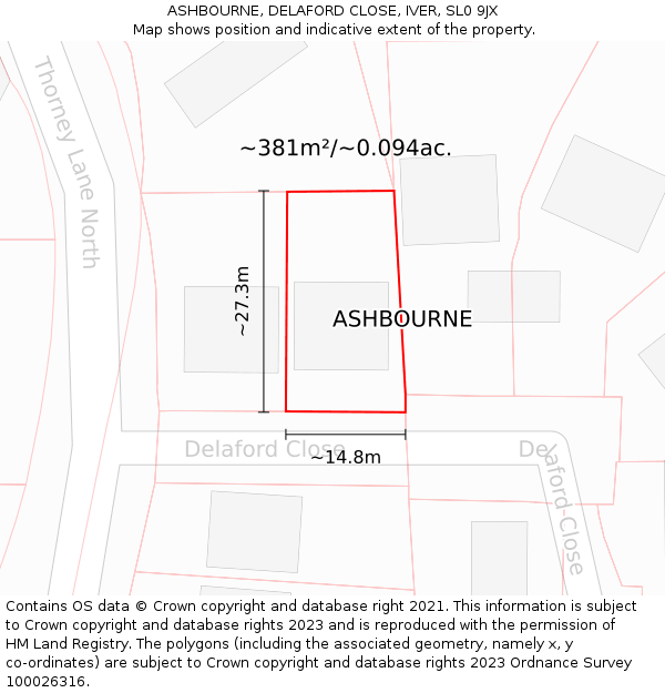 ASHBOURNE, DELAFORD CLOSE, IVER, SL0 9JX: Plot and title map