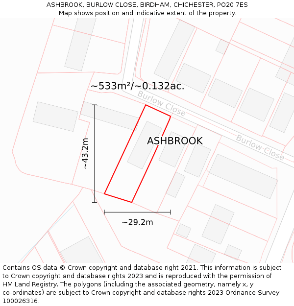 ASHBROOK, BURLOW CLOSE, BIRDHAM, CHICHESTER, PO20 7ES: Plot and title map