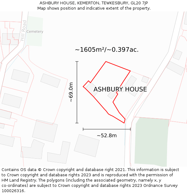 ASHBURY HOUSE, KEMERTON, TEWKESBURY, GL20 7JP: Plot and title map