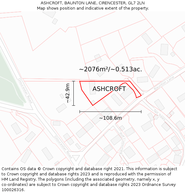 ASHCROFT, BAUNTON LANE, CIRENCESTER, GL7 2LN: Plot and title map