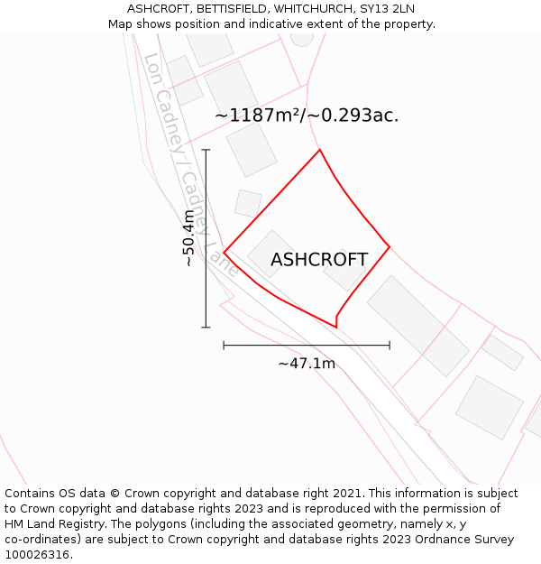 ASHCROFT, BETTISFIELD, WHITCHURCH, SY13 2LN: Plot and title map