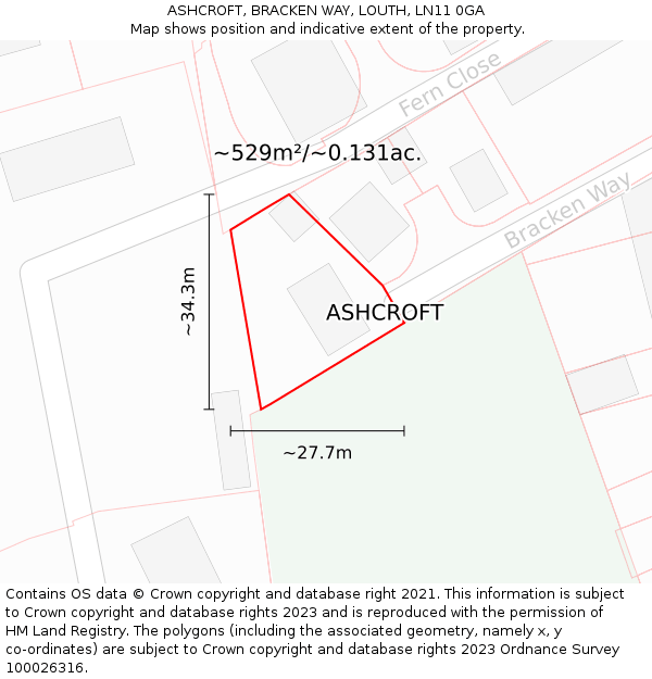 ASHCROFT, BRACKEN WAY, LOUTH, LN11 0GA: Plot and title map