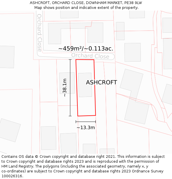 ASHCROFT, ORCHARD CLOSE, DOWNHAM MARKET, PE38 9LW: Plot and title map