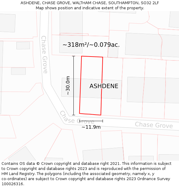 ASHDENE, CHASE GROVE, WALTHAM CHASE, SOUTHAMPTON, SO32 2LF: Plot and title map