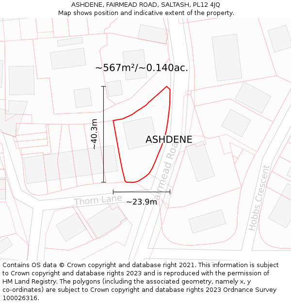 ASHDENE, FAIRMEAD ROAD, SALTASH, PL12 4JQ: Plot and title map