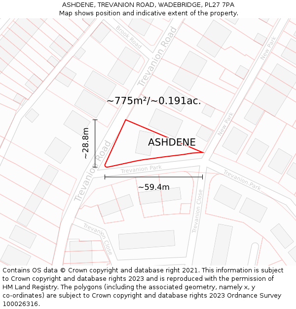 ASHDENE, TREVANION ROAD, WADEBRIDGE, PL27 7PA: Plot and title map