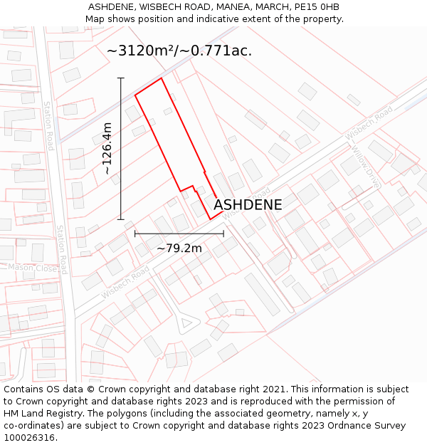 ASHDENE, WISBECH ROAD, MANEA, MARCH, PE15 0HB: Plot and title map