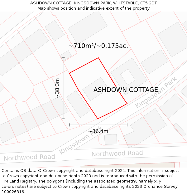 ASHDOWN COTTAGE, KINGSDOWN PARK, WHITSTABLE, CT5 2DT: Plot and title map