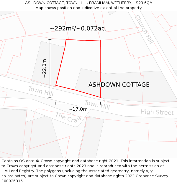 ASHDOWN COTTAGE, TOWN HILL, BRAMHAM, WETHERBY, LS23 6QA: Plot and title map