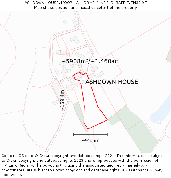 ASHDOWN HOUSE, MOOR HALL DRIVE, NINFIELD, BATTLE, TN33 9JT: Plot and title map