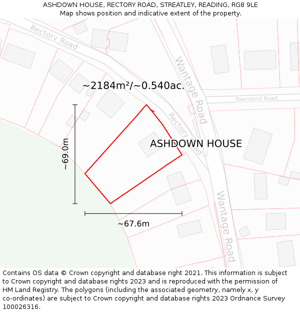 ASHDOWN HOUSE, RECTORY ROAD, STREATLEY, READING, RG8 9LE: Plot and title map