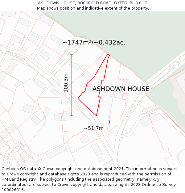 ASHDOWN HOUSE, ROCKFIELD ROAD, OXTED, RH8 0HB: Plot and title map
