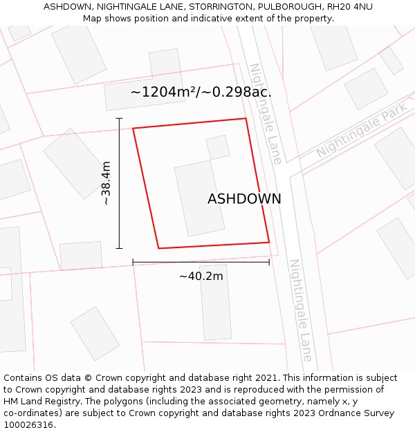 ASHDOWN, NIGHTINGALE LANE, STORRINGTON, PULBOROUGH, RH20 4NU: Plot and title map