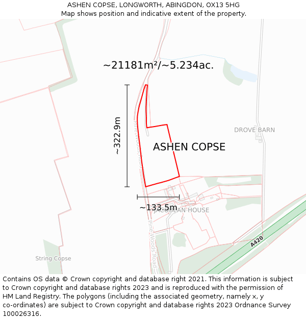 ASHEN COPSE, LONGWORTH, ABINGDON, OX13 5HG: Plot and title map