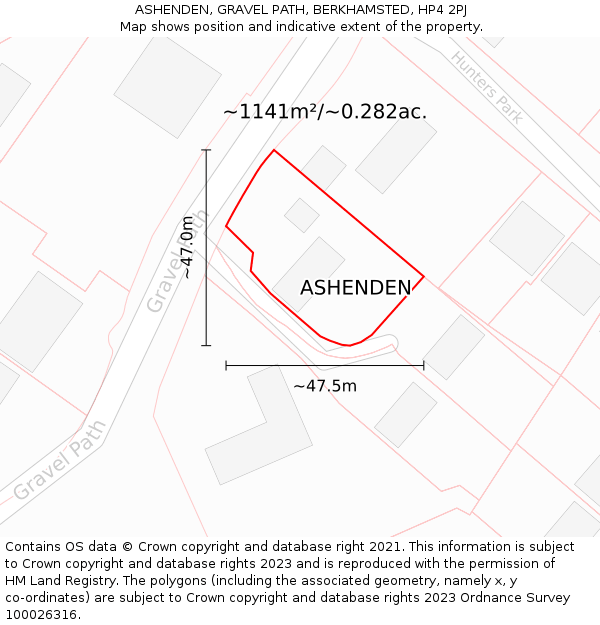 ASHENDEN, GRAVEL PATH, BERKHAMSTED, HP4 2PJ: Plot and title map