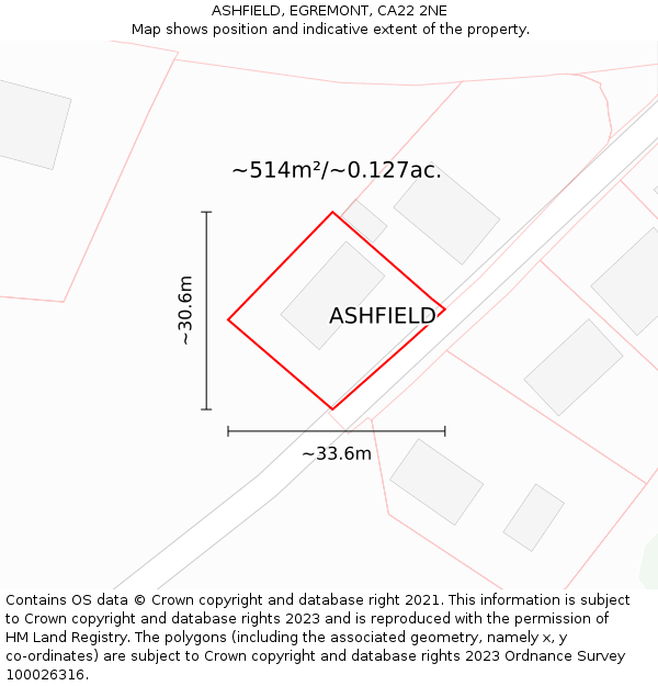 ASHFIELD, EGREMONT, CA22 2NE: Plot and title map