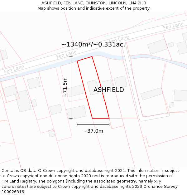 ASHFIELD, FEN LANE, DUNSTON, LINCOLN, LN4 2HB: Plot and title map