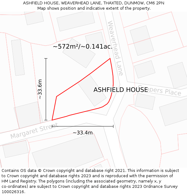 ASHFIELD HOUSE, WEAVERHEAD LANE, THAXTED, DUNMOW, CM6 2PN: Plot and title map