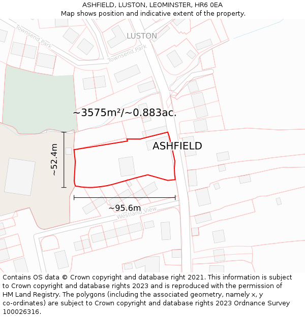 ASHFIELD, LUSTON, LEOMINSTER, HR6 0EA: Plot and title map
