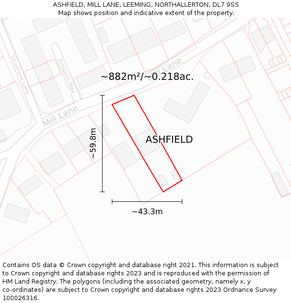 ASHFIELD, MILL LANE, LEEMING, NORTHALLERTON, DL7 9SS: Plot and title map